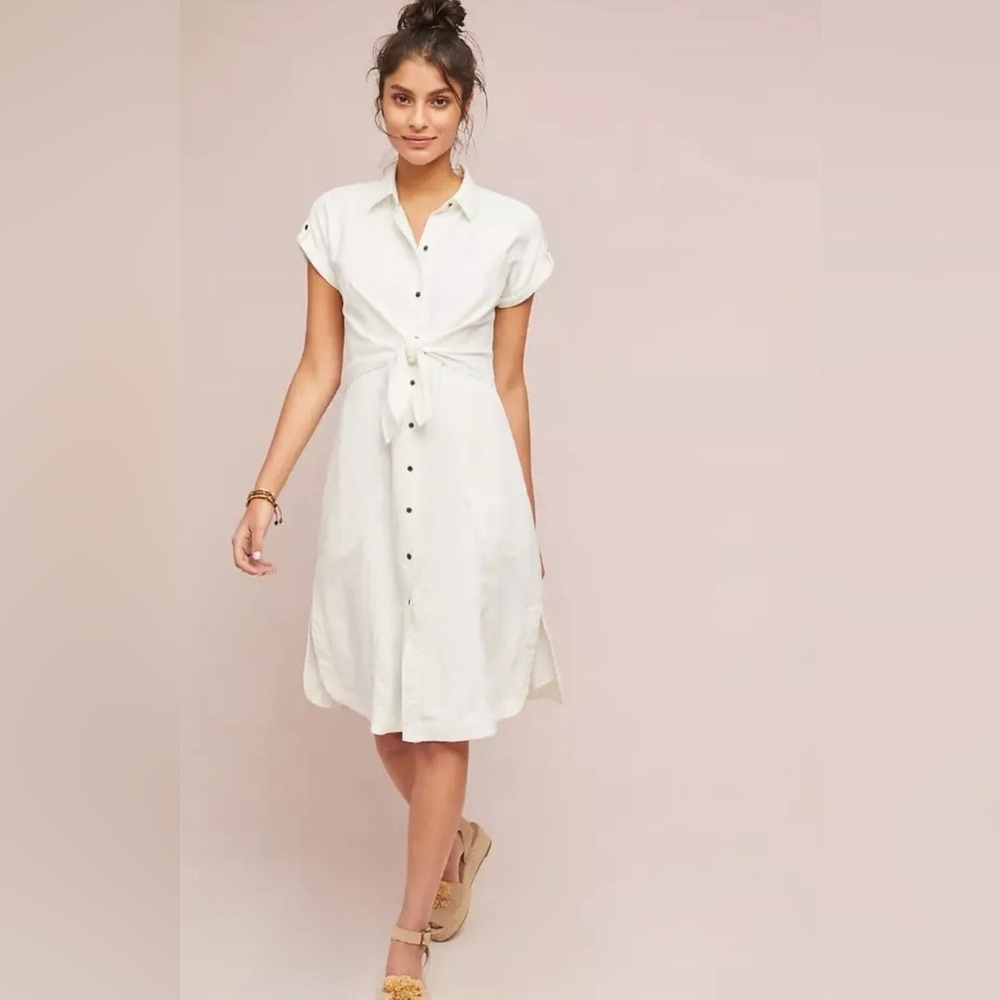 Anthropologie Maeve Elspeth Linen Blend Button Front Shirtdress White Size 4 - Picture 1 of 11
